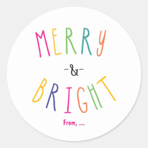 Merry & Bright Christmas Vakantie Kleurrijke Stick Ronde Sticker