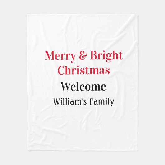 Merry Bright Christmas voeg familienaam welkomstvr Fleece Deken (Voorkant)