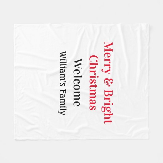 Merry Bright Christmas voeg familienaam welkomstvr Fleece Deken (Voorkant (Horizontaal))