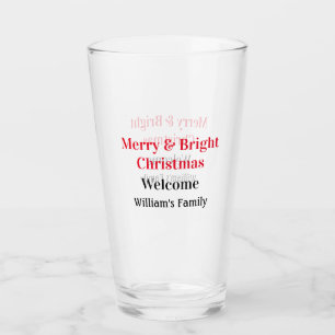 Merry Bright Christmas voeg familienaam welkomstvr Glas