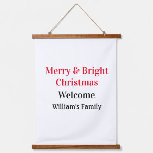 Merry Bright Christmas voeg familienaam welkomstvr Hangend Wandkleed