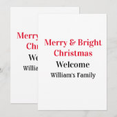 Merry Bright Christmas voeg familienaam welkomstvr Kaart (Voorkant / Achterkant)