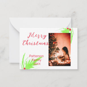 Merry Bright Christmas voeg familienaam welkomstvr Notitiekaartje