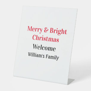Merry Bright Christmas voeg familienaam welkomstvr Reclamebord Met Voetstuk