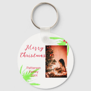 Merry Bright Christmas voeg familienaam welkomstvr Sleutelhanger