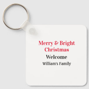 Merry Bright Christmas voeg familienaam welkomstvr Sleutelhanger