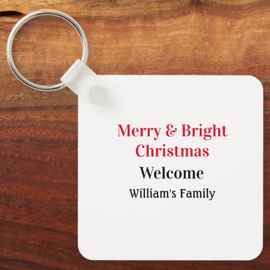 Merry Bright Christmas voeg familienaam welkomstvr Sleutelhanger (Voorkant)