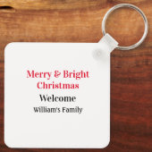 Merry Bright Christmas voeg familienaam welkomstvr Sleutelhanger (Achterkant)