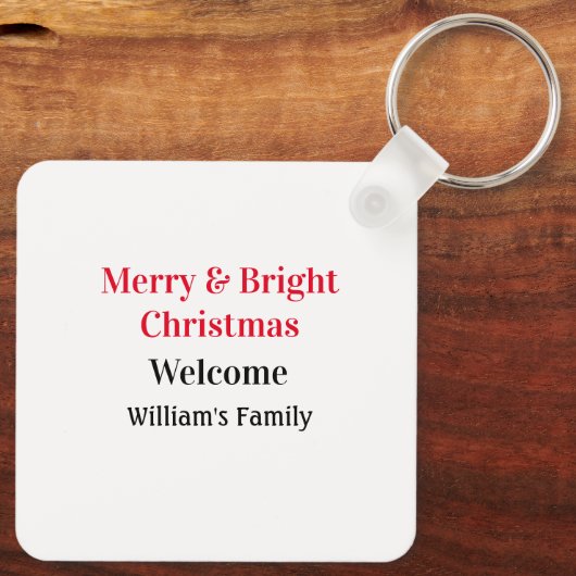Merry Bright Christmas voeg familienaam welkomstvr Sleutelhanger (Achterkant)