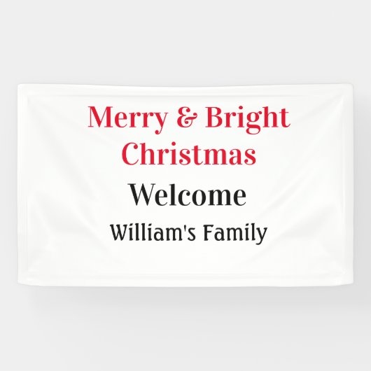 Merry Bright Christmas voeg familienaam welkomstvr Spandoek (Horizontaal)