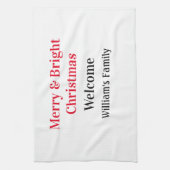 Merry Bright Christmas voeg familienaam welkomstvr Theedoek (Verticaal)
