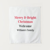 Merry Bright Christmas voeg familienaam welkomstvr Wandkleed (Voorkant)