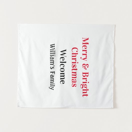 Merry Bright Christmas voeg familienaam welkomstvr Wandkleed (Voorkant (horizontaal))