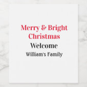 Merry Bright Christmas voeg familienaam welkomstvr Wijn Etiket (Enkel label)