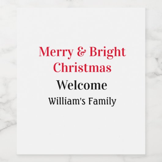 Merry Bright Christmas voeg familienaam welkomstvr Wijn Etiket (Enkel label)