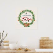 Merry & Bright Christmas Wreath Poster (Keuken)