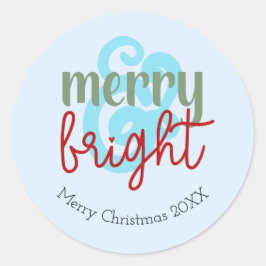 Merry & Bright Christmas Year Schattige blauw Ronde Sticker