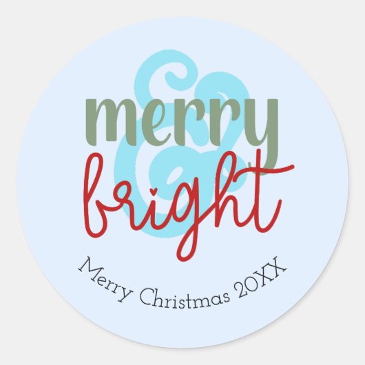 Merry & Bright Christmas Year Schattige blauw Ronde Sticker (Voorkant)
