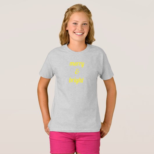 Merry & Bright Classy Grijs Geel Custom Gift T-shirt (Voorkant volledig)