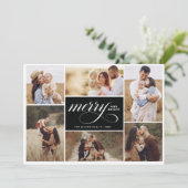Merry Bright Collage Holiday Photo Card Black Kaart (Staand voorkant)