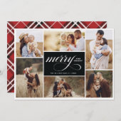 Merry Bright Collage Holiday Photo Card Black Kaart (Voorkant / Achterkant)