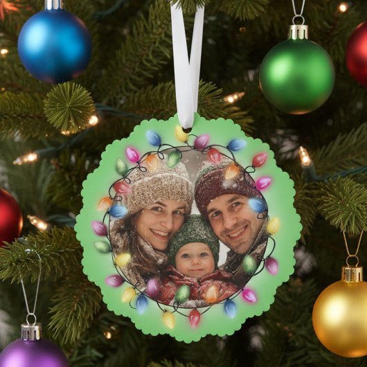 Merry & Bright Colorful Christmas Lights Photo Ornament Kaart