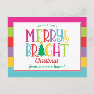 Merry & Bright Colorful Christus Moving Announceme Briefkaart