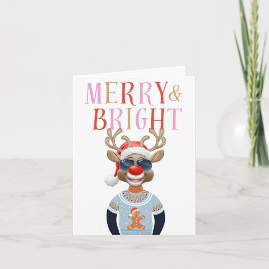 Merry & Bright Cool Rendier Funny Christmas Kaart (Voorkant)