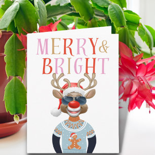 Merry & Bright Cool Rendier Funny Christmas Kaart