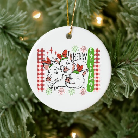 Merry bright Country Varkens Holiday Ceramic Ornam Keramisch Ornament (Boom)