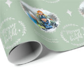 Merry & Bright Custom Foto Groen en Zilver Cadeaupapier (Rol Hoek)