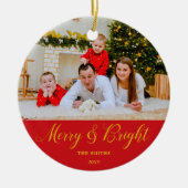 Merry & Bright Custom Photo & Name Keramisch Ornament (Voorkant)