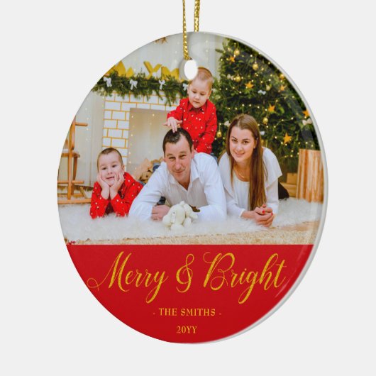 Merry & Bright Custom Photo & Name Keramisch Ornament (Links)