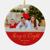 Merry & Bright Custom Photo & Name Keramisch Ornament (Achterkant)