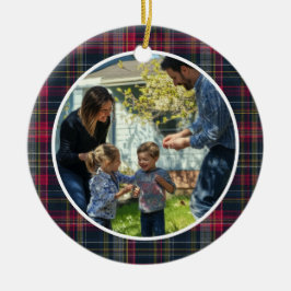 Merry & Bright Custom Tartan Family Photo Holiday Keramisch Ornament