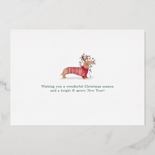 Merry & Bright | Dachshund Dog-kerstkeuken Folie Feestdagenkaart (Achterkant)