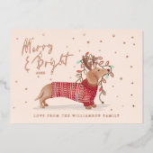 Merry & Bright | Dachshund Dog-kerstkeuken Folie Feestdagenkaart (Voorkant)