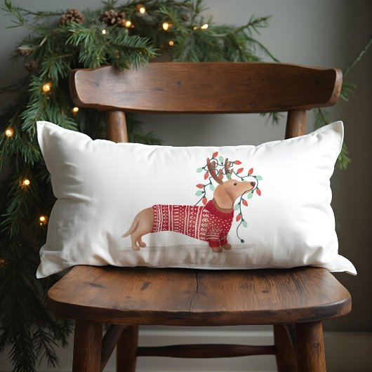 Merry & Bright | Dachshund Dog-kerstkeuken Kussen