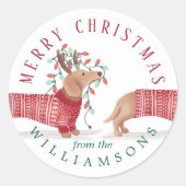 Merry & Bright | Dachshund Dog-kerstkeuken Ronde Sticker (Voorkant)