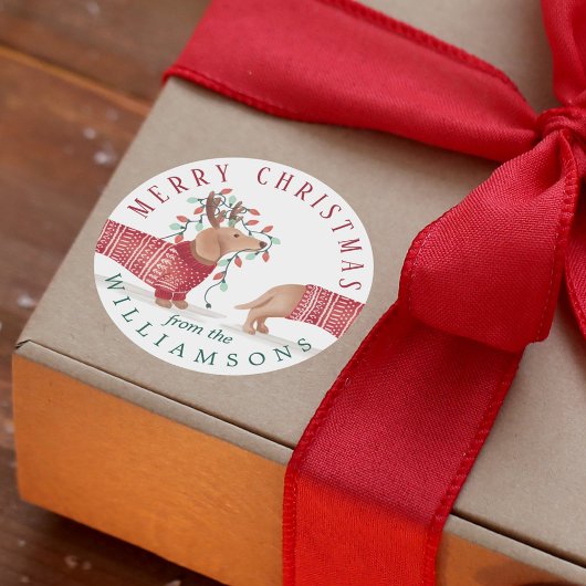 Merry & Bright | Dachshund Dog-kerstkeuken Ronde Sticker