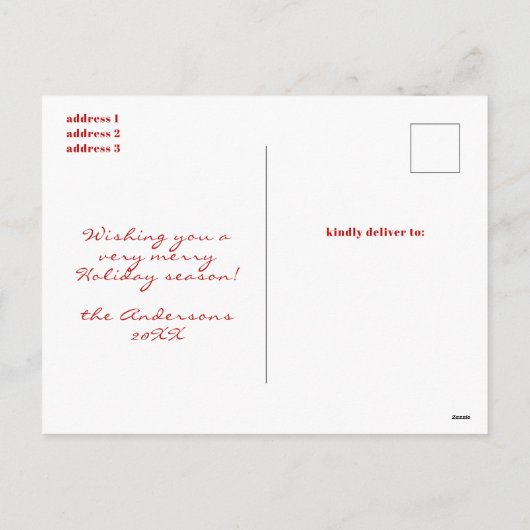 Merry Bright Drie Foto Chic Rood Wit Kerstmis Feestdagenkaart (Achterkant)