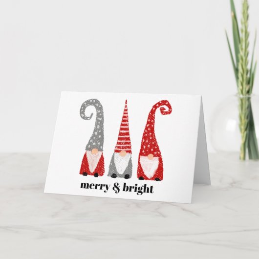 Merry & Bright Drie Kabouters Kerst Persoonlijk Feestdagen Kaart (Voorkant)