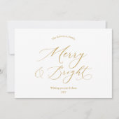 Merry & Bright Elegant Gold Script Christmas Card Feestdagenkaart (Voorkant)
