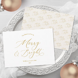 Merry & Bright Elegant Gold Script Christmas Card Feestdagenkaart
