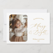 Merry & Bright Elegant Gold Script Christmas Photo Feestdagenkaart (Voorkant)
