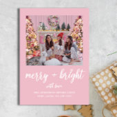 Merry Bright Elegant Pink Sisters Kerstfoto Feestdagenkaart
