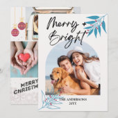 Merry Bright Elegant Script Arch 4 FotoKerstmis Feestdagenkaart (Voorkant / Achterkant)