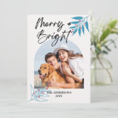 Merry Bright Elegant Script Arch 4 FotoKerstmis Feestdagenkaart (Staand voorkant)