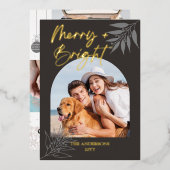 Merry Bright Elegant Script Arch 4 FotoKerstmis Folie Feestdagenkaart (Voorkant / Achterkant)