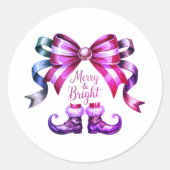 Merry & Bright Enchanted Bow & Elf Shoes Christmas Ronde Sticker (Voorkant)